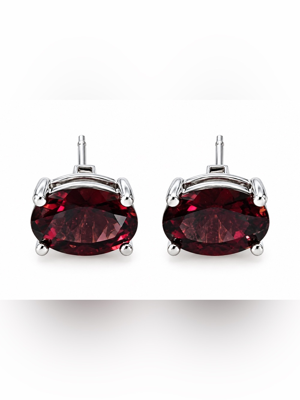 New Sterling Silver‎ Garnet oval Stud Earrings